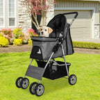 NiamVelo 4-Wheel Foldable Pet Stroller With Cup Holders And Storage Basket - 30 LBS Capacity