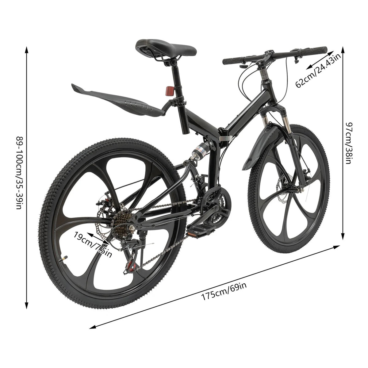 Aiqidi 26 Inch 21 Speed Full Suspension Folding Mountain Bike, Black
