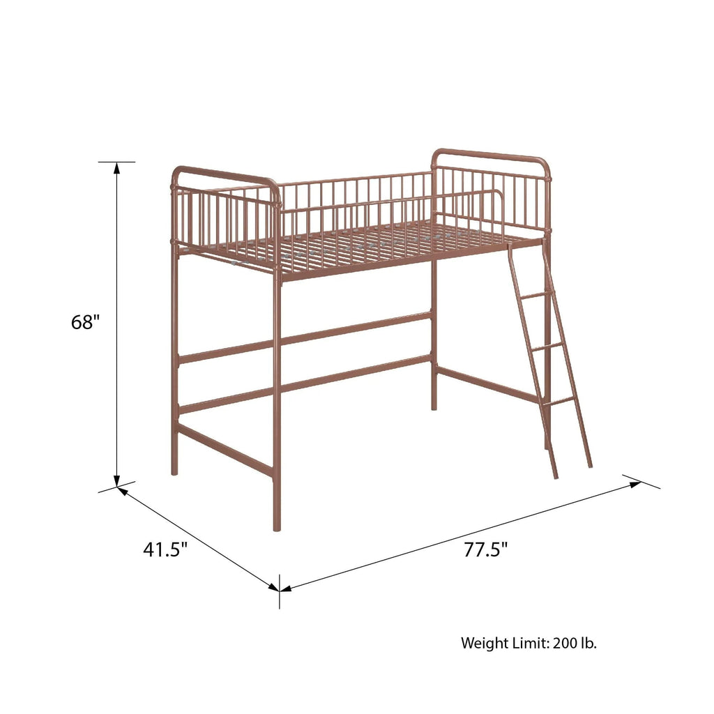 Better Homes & Gardens Twin Metal Loft Bed, Rose Gold - Kelsey