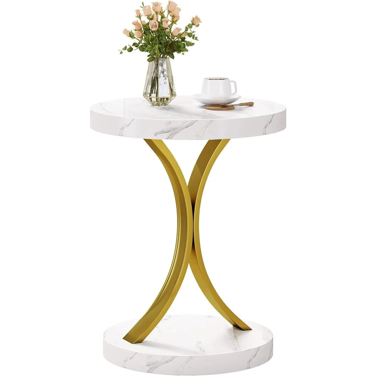 Console Table With Faux Marble MDF Top And Gold Metal Frame