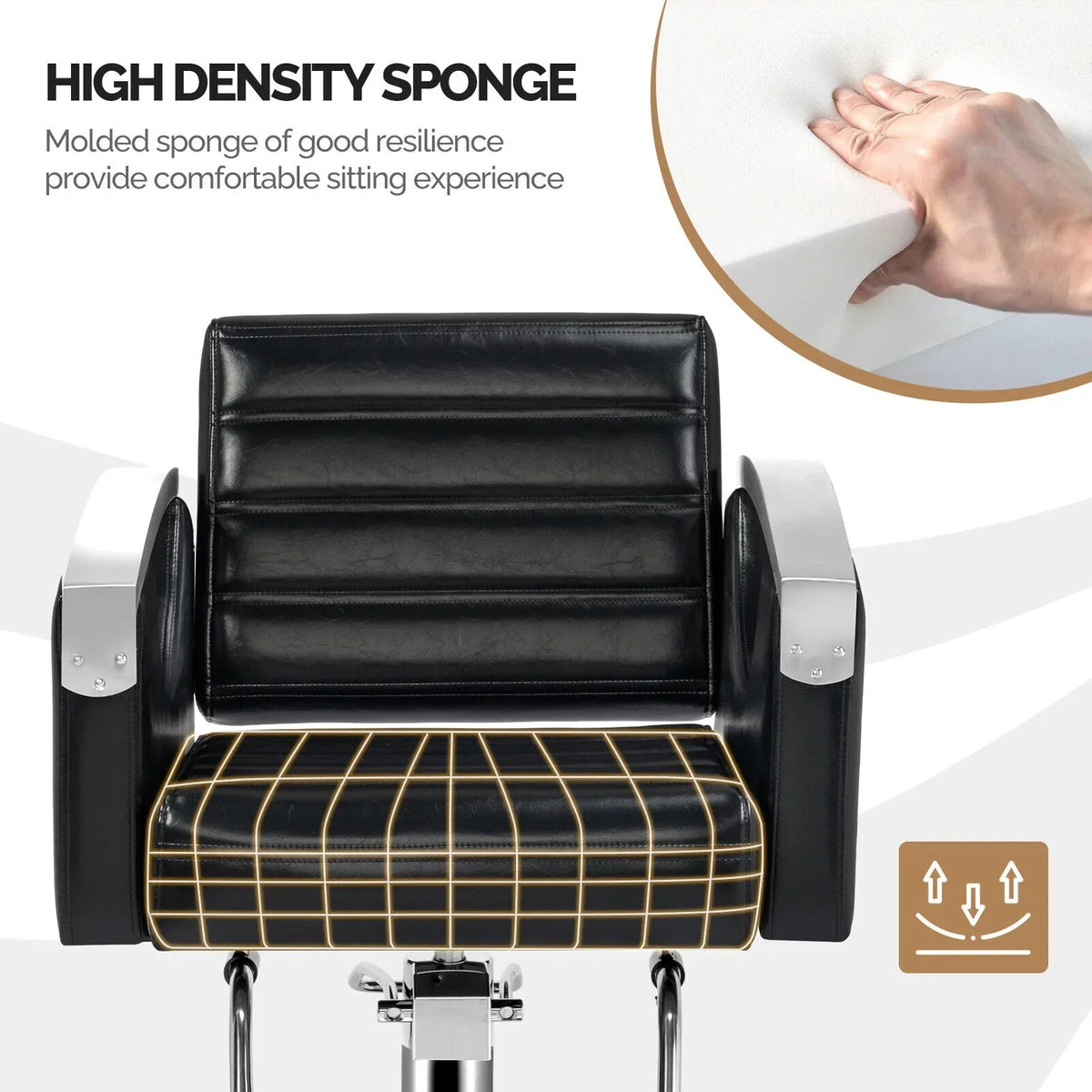 OmySalon Hydraulic Barber Chair With Stainless Steel Armrests, Brown Or Black
