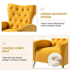 14 Karat Home Velvet Accent Chair With Button-Tufted Back And Metal Legs - Mustard