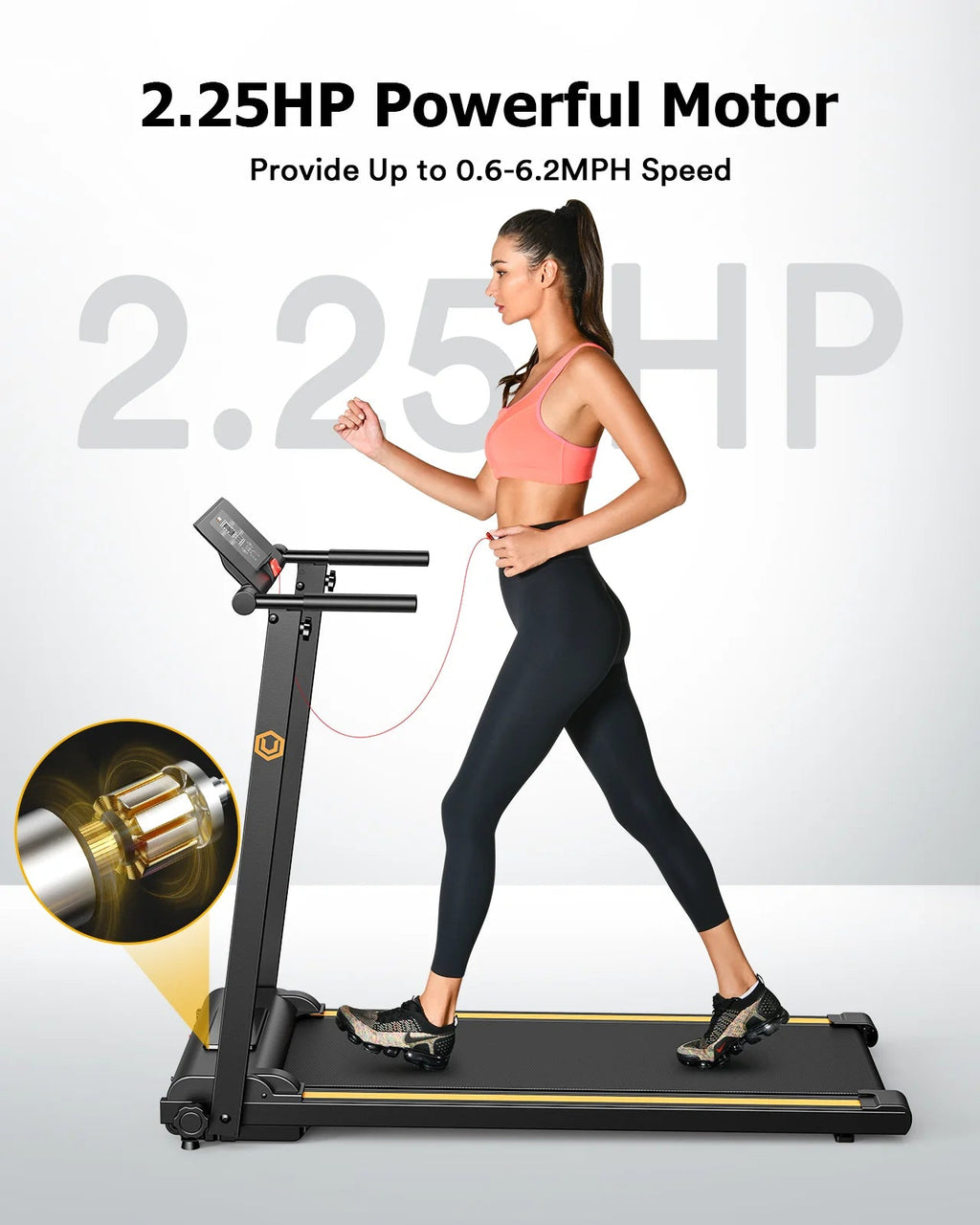 UREVO Folding Treadmill - 2.25HP, 12 HIIT Modes, 265 lbs Capacity, Yellow Or Red