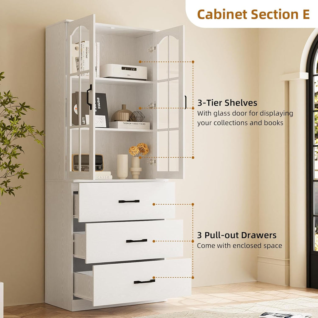 TUSY 71in Tall 6-Tier Bookcase With Glass Door, Drawer, And 23.6in Width - AEA