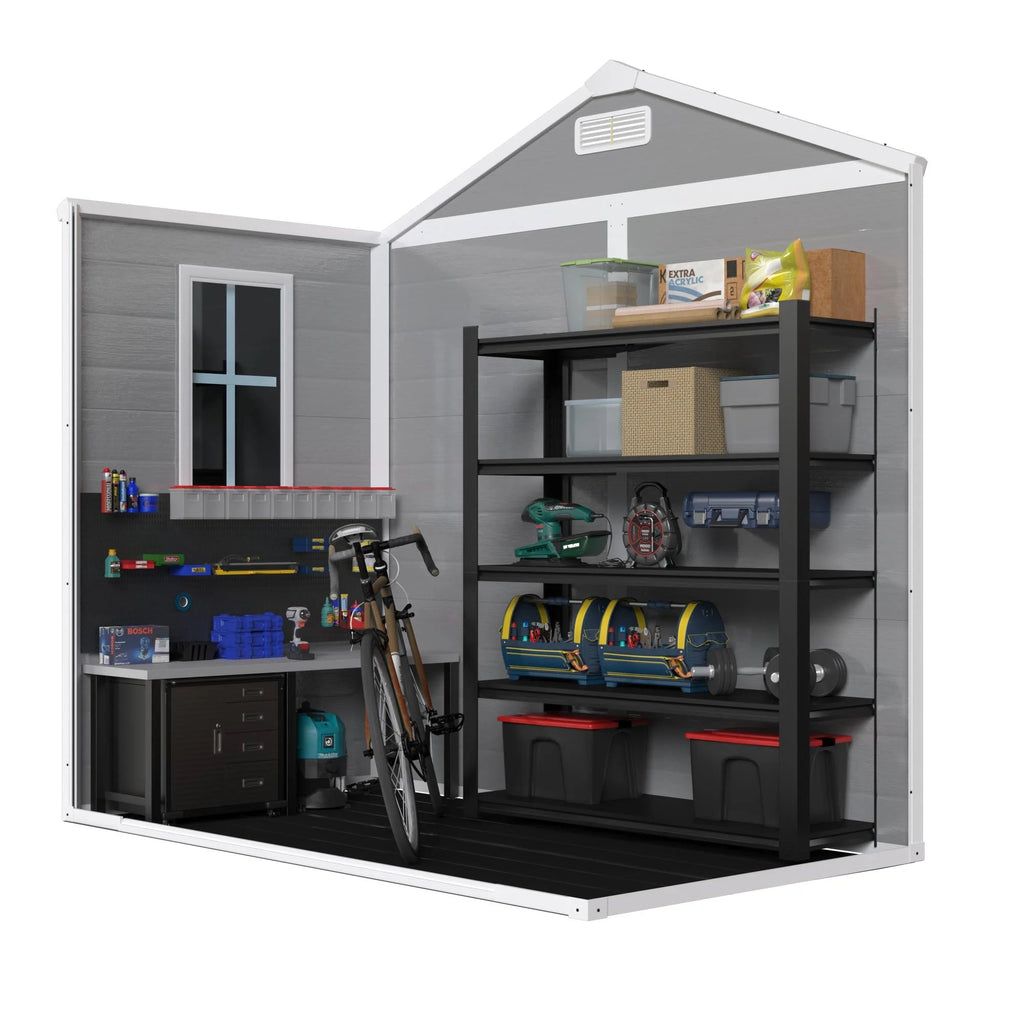 Seizeen Resin Outdoor Storage Shed With Floor, Light Gray, 82 in H