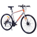 Men's Hybrid Road Bike 28 inch 700C Wheels, 21-Speed, 21-inch Aluminum Frame - Silver and Orange