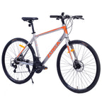Men's Hybrid Road Bike 28 inch 700C Wheels, 21-Speed, 21-inch Aluminum Frame - Silver and Orange
