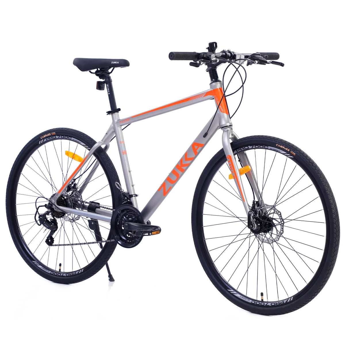 Men's Hybrid Road Bike 28 inch 700C Wheels, 21-Speed, 21-inch Aluminum Frame - Silver and Orange