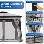 Outdoor Patio Gazebo With Mosquito Netting And Privacy Screens, 10'x10', Grey