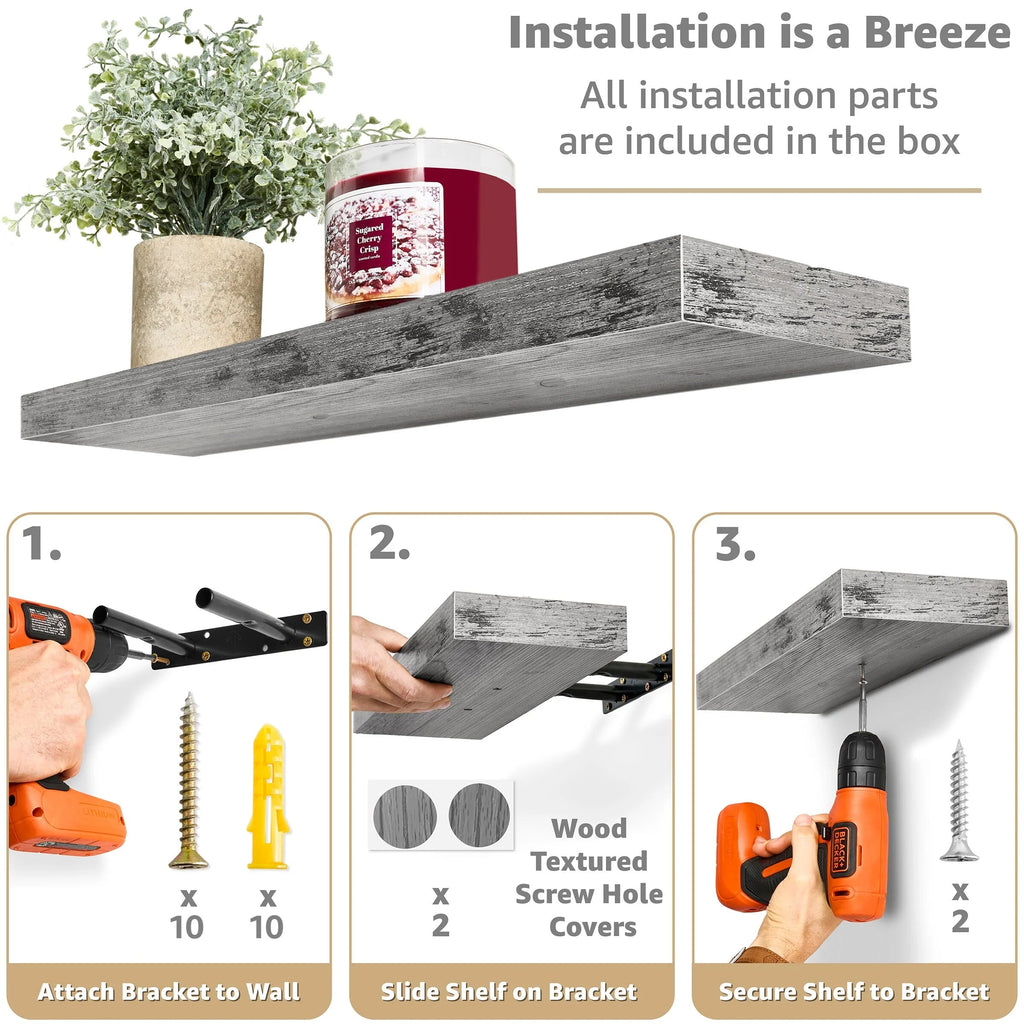Floating Engineered Wood Wall Shelves, Set Of 3, 23.75 in x 9.25 in