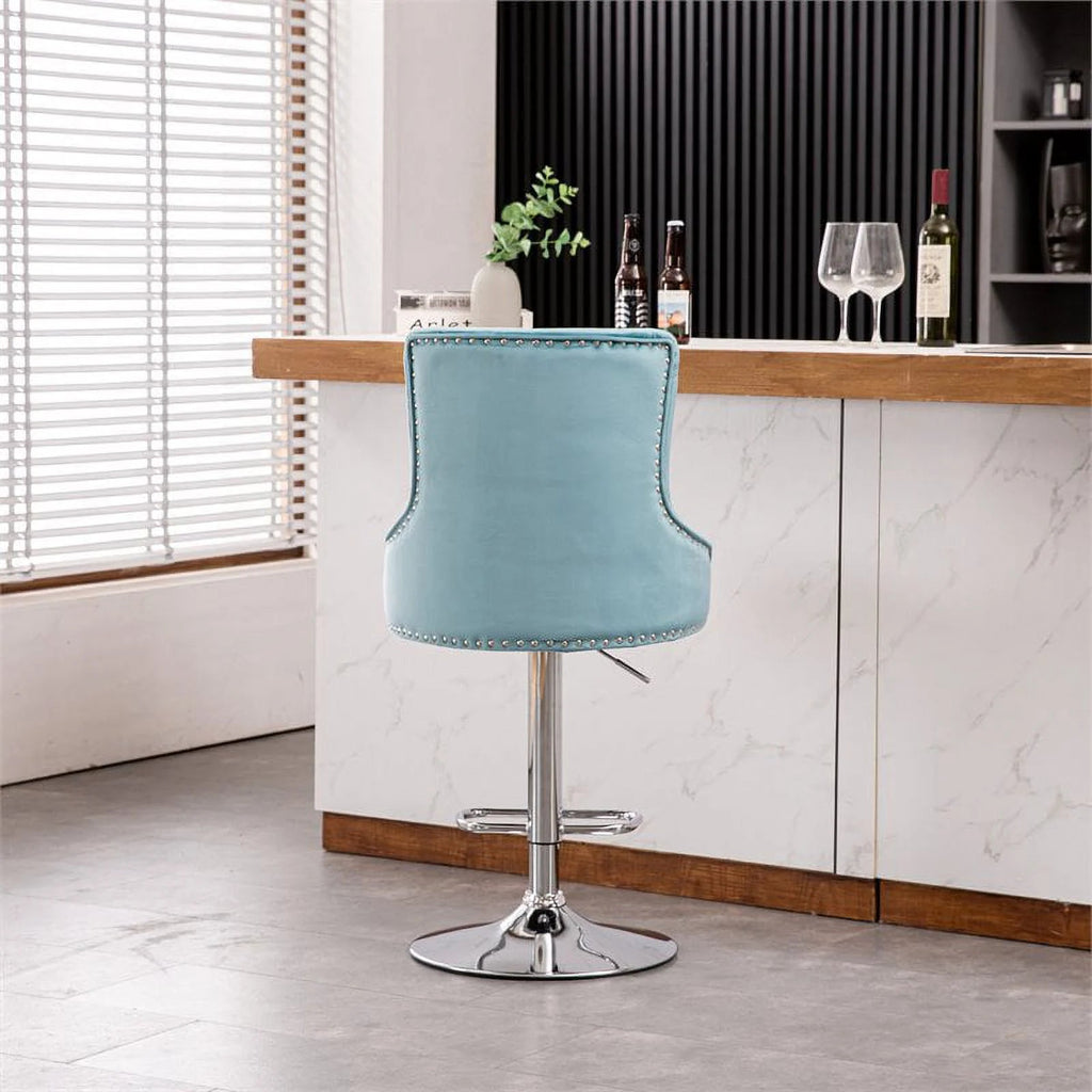 Alexent 2-Piece Swivel Bar Stools, Dark Blue, 43.7-51.6 H, 19.3 W x 18.1 D - Silver Footrest