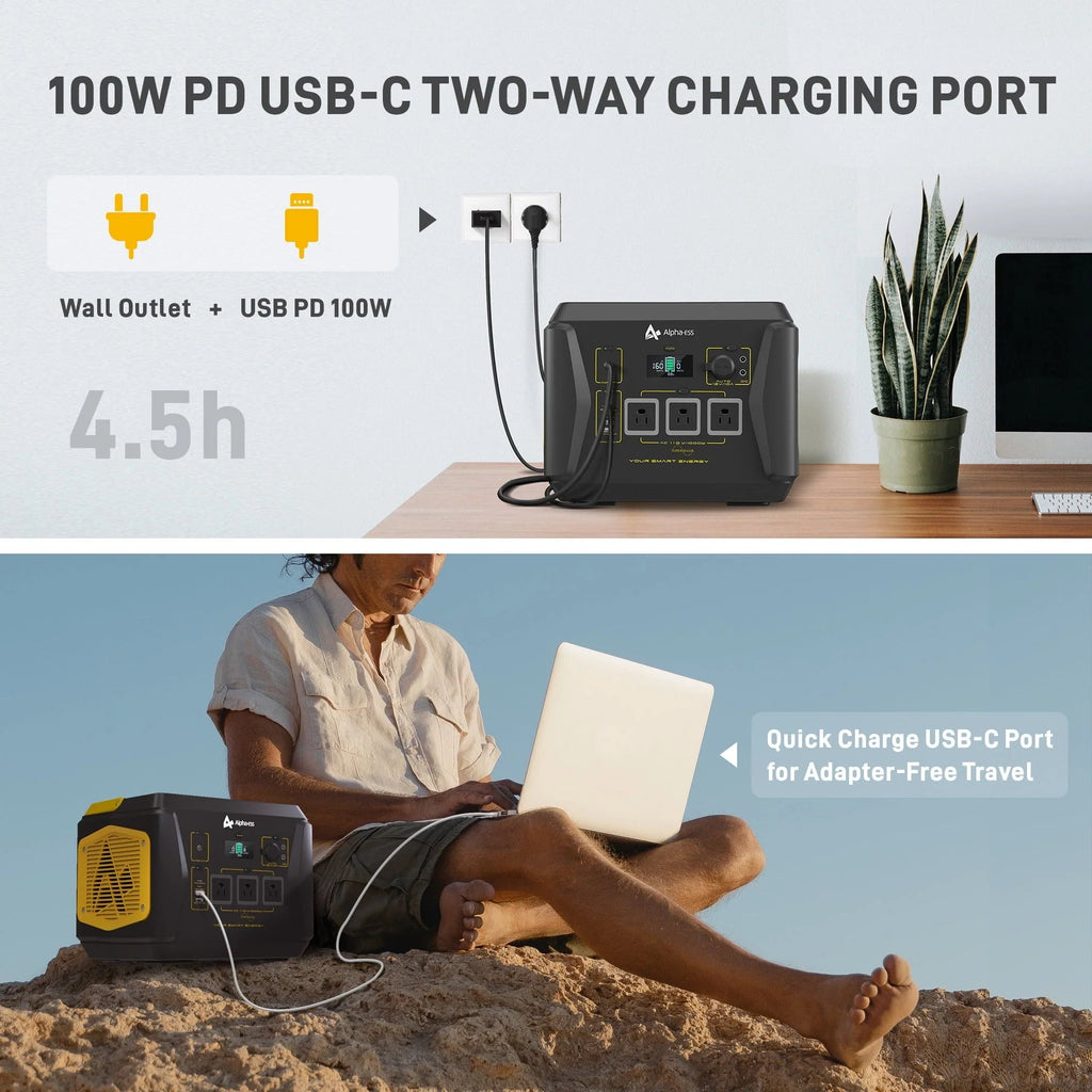 AlphaESS Portable Power Station 1036Wh, 1000W AC Output, 2000W Peak - AP1000