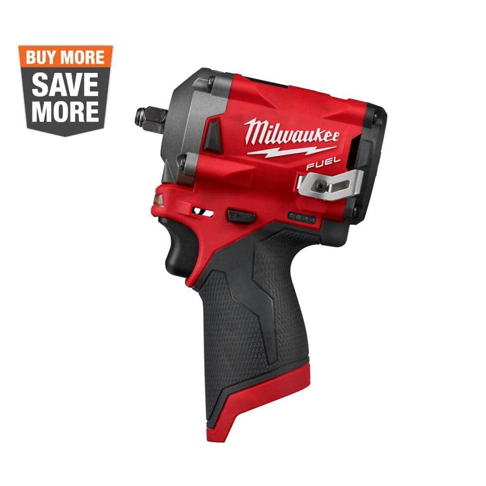 Milwaukee M12 FUEL 3/8 in Cordless Brushless Stubby Impact Wrench, 250 ft lbs Torque, Tool Only