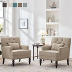 Set Of 2 Upholstered Button-Tufted Accent Chairs With Lumbar Pillows - 30 x 29 x 35 inches