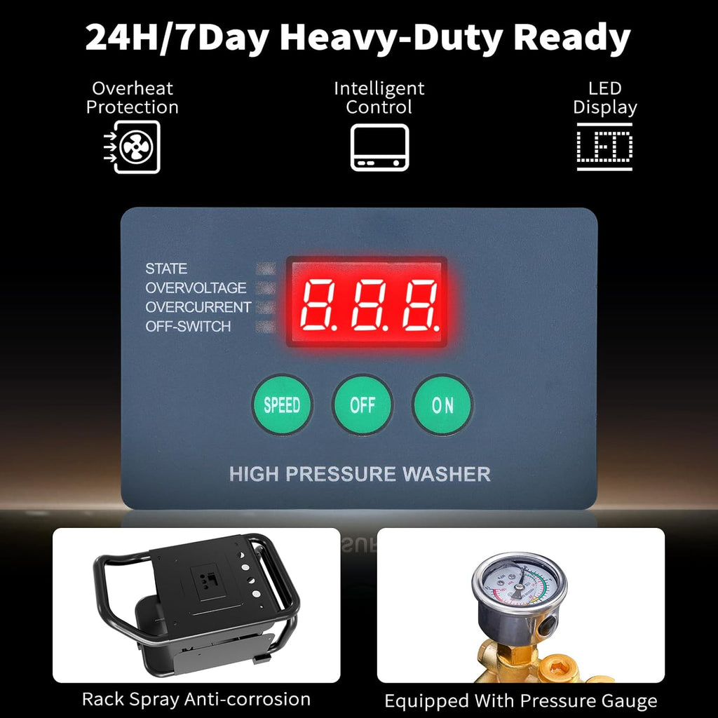 Commercial Electric Pressure Washer, 100bar 2.3GPM, 3HP PM Inverter Motor, 7 Nozzles