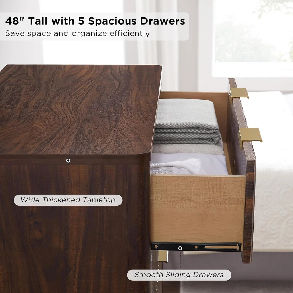 OKD 6-Drawer Dresser With Faux Marble Top, Natural Oak, 16in D x 54in W x 32in H