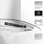 IKTCH Wall Mount Range Hood 30 Inch Tempered Glass Stainless Steel, 900 CFM - IKP03-30