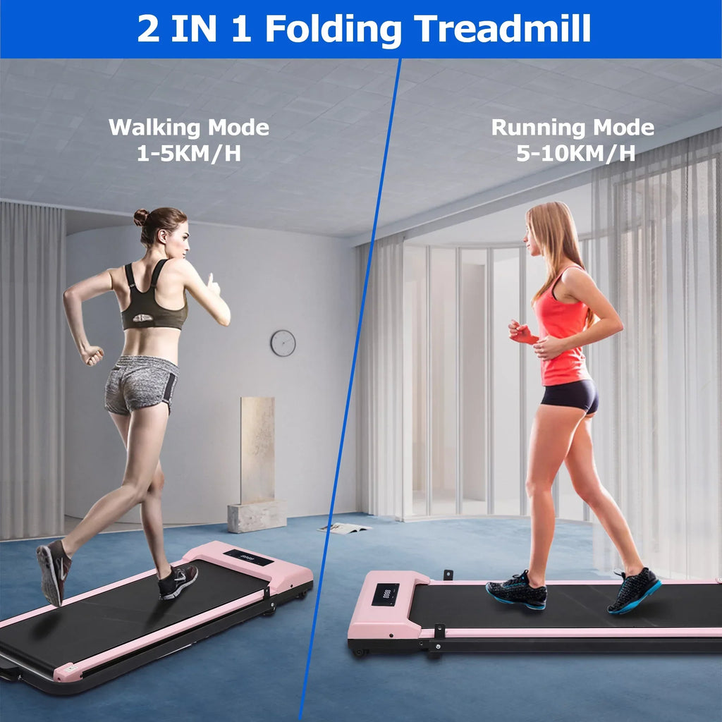 BITOUSHI Under Desk Walking Pad Treadmill 2 In 1, 3.0HP, 220 Lb Capacity - Pink