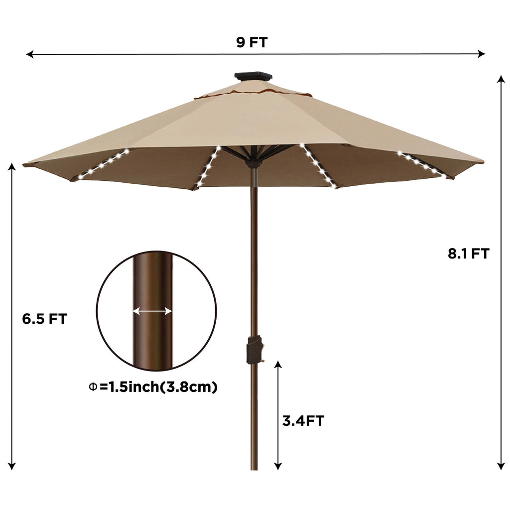 EliteShade 9ft Market Patio Umbrella With 80 LED Lights, Ruby