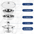 IMACONE 5QT Stainless Steel Round Chafing Dish Buffet Set, 2-Pack With Glass Lid