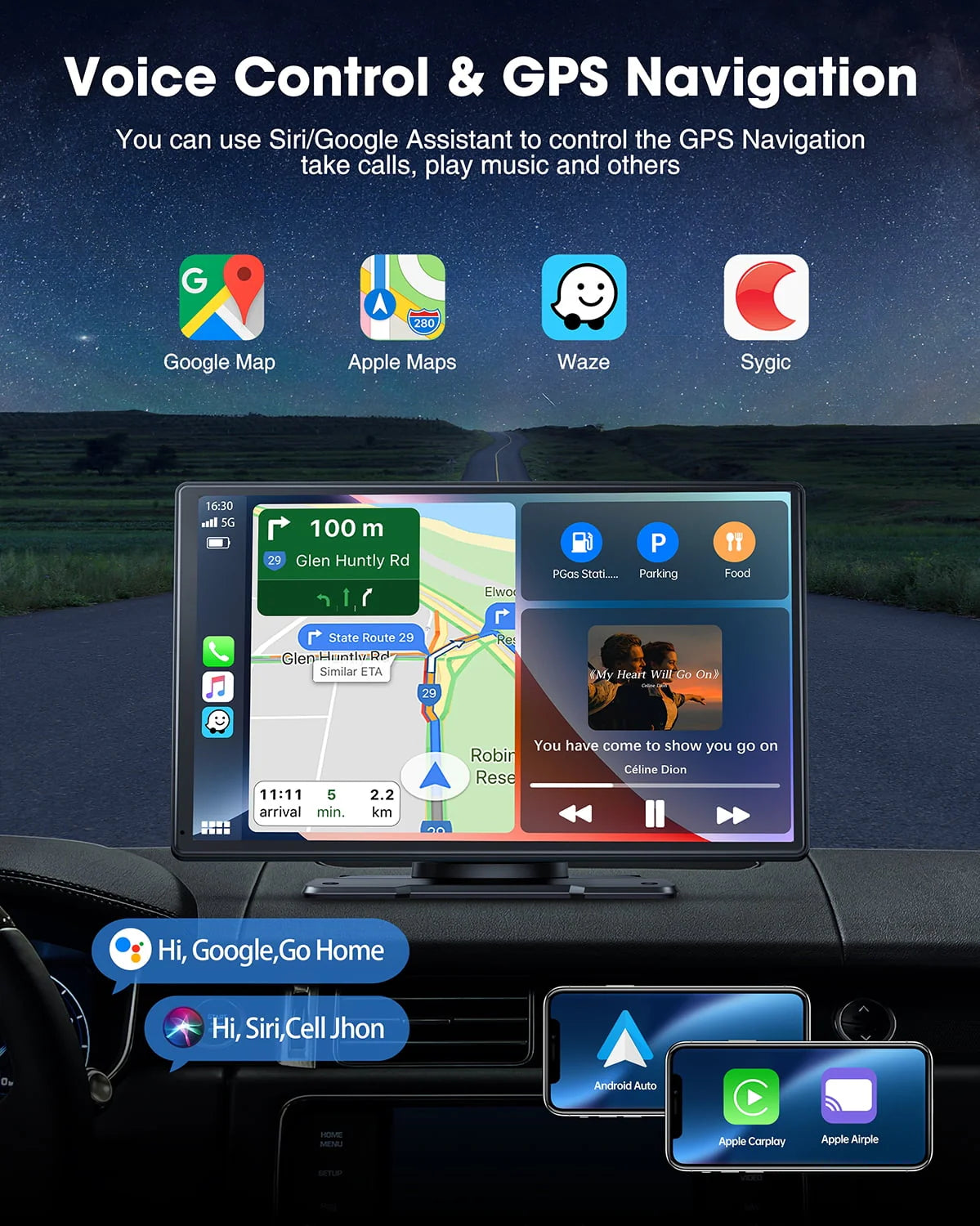 LAMTTO 9 inch Portable Wireless CarPlay Car Stereo With 2.5K Dash Cam, 1080p Backup Camera And 64GB SD Card