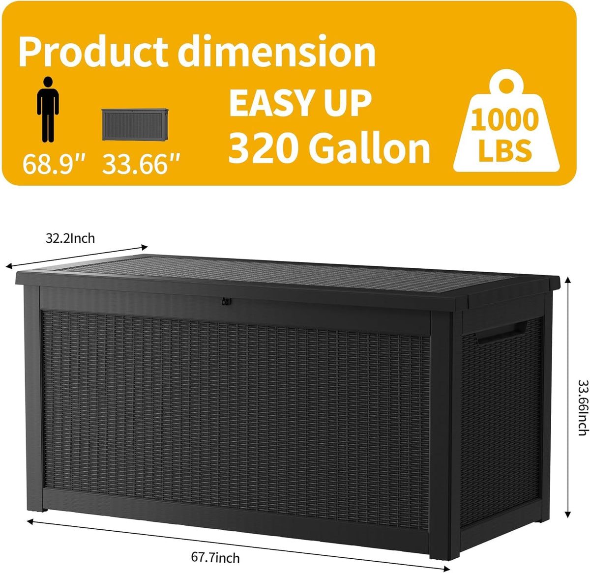 TARKARI 320 Gallon Lockable Resin Deck Box, Black