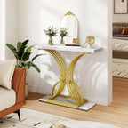 Console Table With Faux Marble MDF Top And Gold Metal Frame