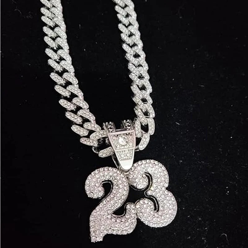Number 23 Football Pendant Necklace With 20in Cuban Chain, 13mm Width