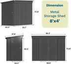 Patiowell Outdoor Metal Storage Shed, 8x4 FT, Black, 3 Lockable Doors