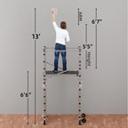 Aluminum Folding Scaffolding Ladder With Wheels, 60in W x 116in H, 8 Steps, 330 lbs - APJC-PSL168