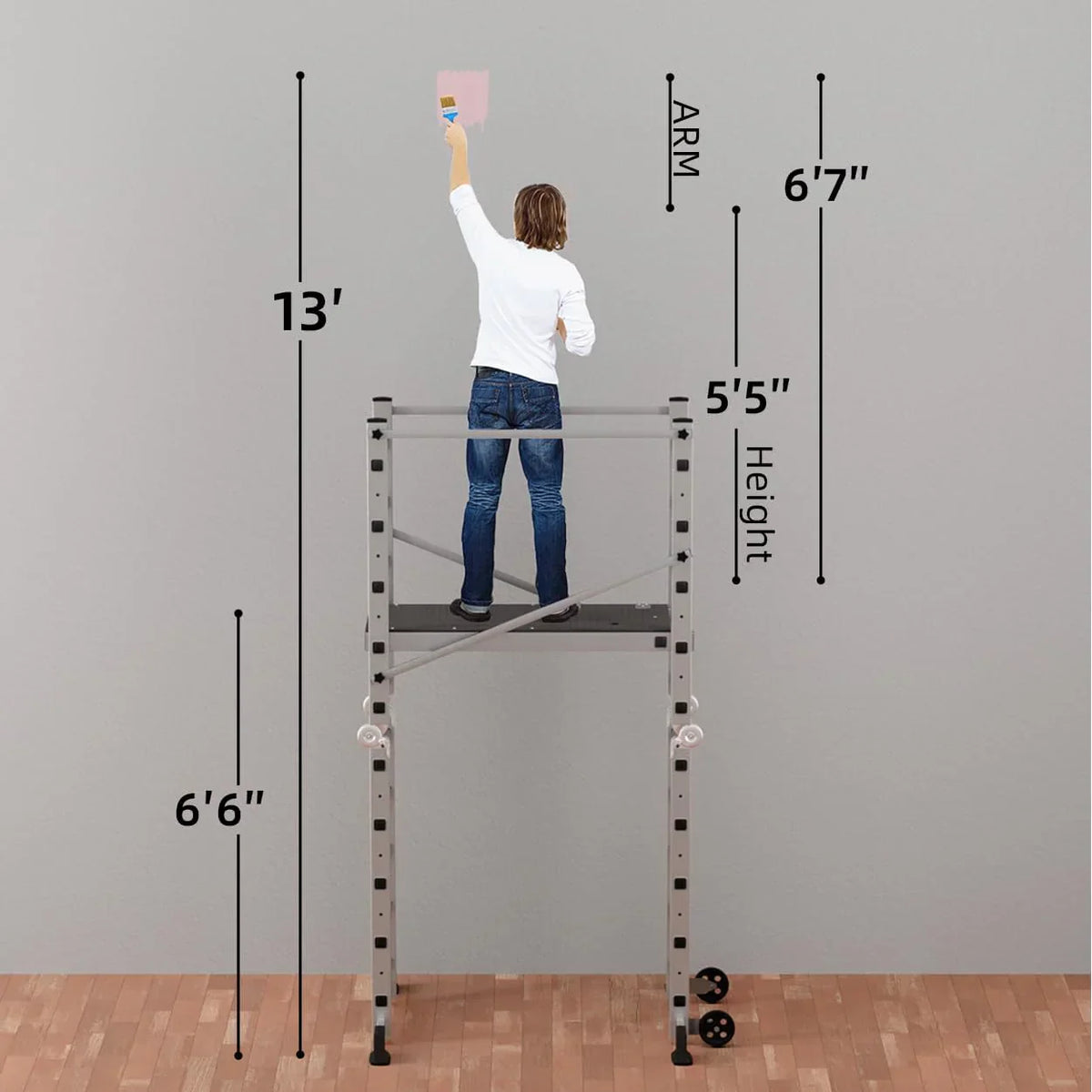 Aluminum Folding Scaffolding Ladder With Wheels, 60in W x 116in H, 8 Steps, 330 lbs - APJC-PSL168