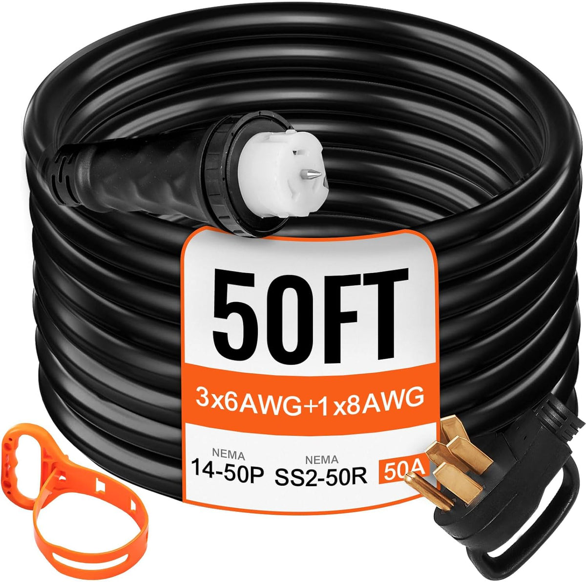 VEVOR Generator Extension Cord 50 ft 50 Amp STW 125V 250V 12500W N14-50P SS2-50R CS6364 - 45446 + 45505