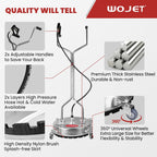 WOJET 20 Inch Pressure Washer Surface Cleaner Attachment, 4 Wheels, Dual Handles, 4500 PSI, Stainless Steel