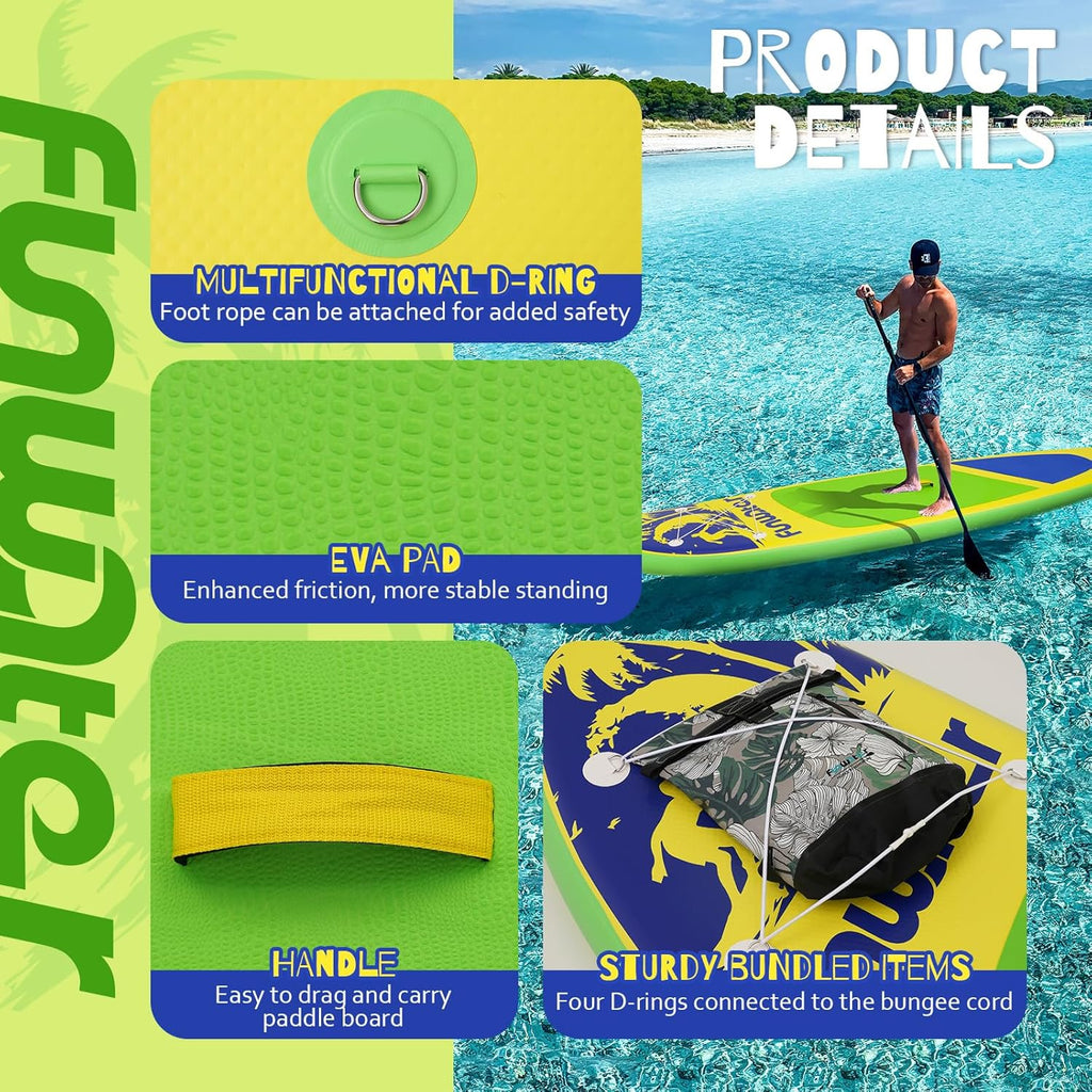 FunWater Inflatable Stand Up Paddle Board, 11 ft x 32 in x 6 in - SUP Paddle Accessories