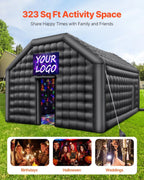 Inflatable Nightclub Party Tent With Lights, 19.7 x 16.4 x 12 Ft