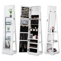 Dextrus 360 Degree Swivel Lockable Jewelry Cabinet With Full-Length Mirror And Rear Storage Shelves - White
