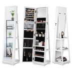 Dextrus 360 Degree Swivel Lockable Jewelry Cabinet With Full-Length Mirror And Rear Storage Shelves - White