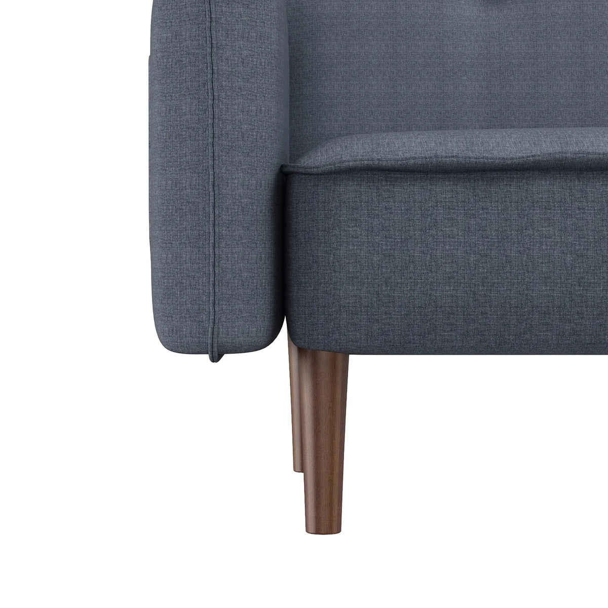 Modern Grey Fabric Futon Sofa Bed With Solid Wood Legs And Accent Pillows