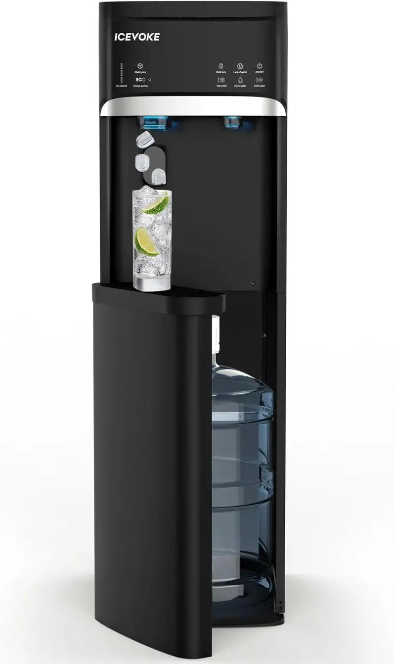 Bottom-Load Self-Cleaning Water Dispenser With Built-In Ice Maker, 5 Gallons, Black