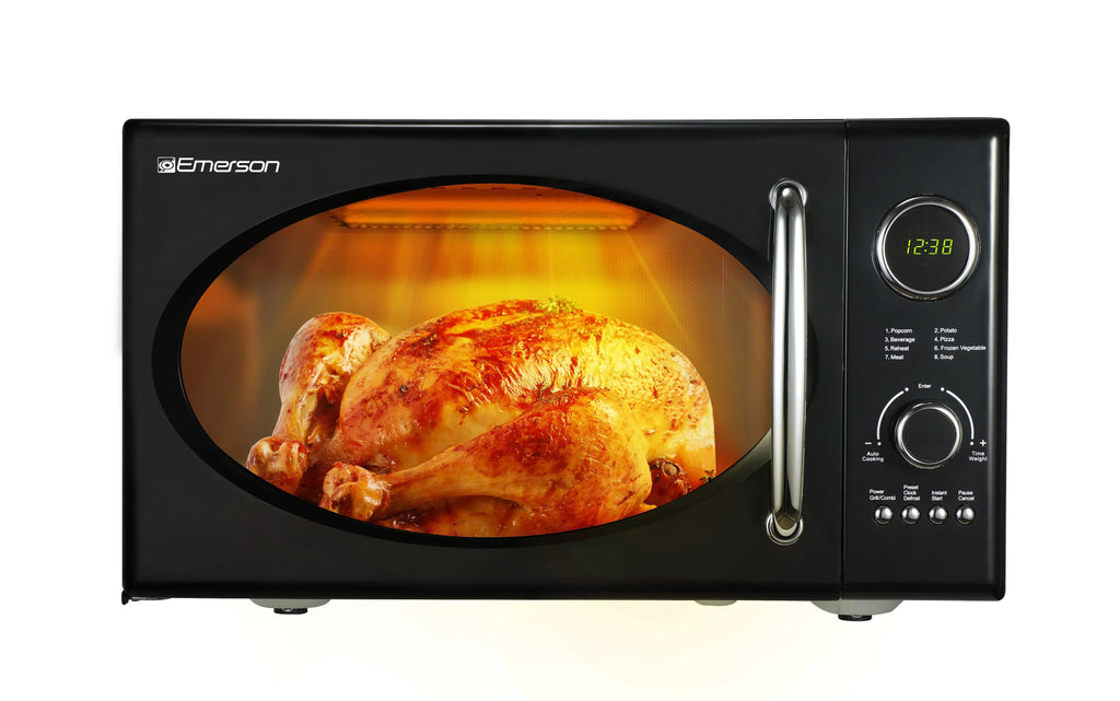 Emerson 0.9 Cu Ft 800W Retro Black Microwave Oven With Grill - MWRG0901BK