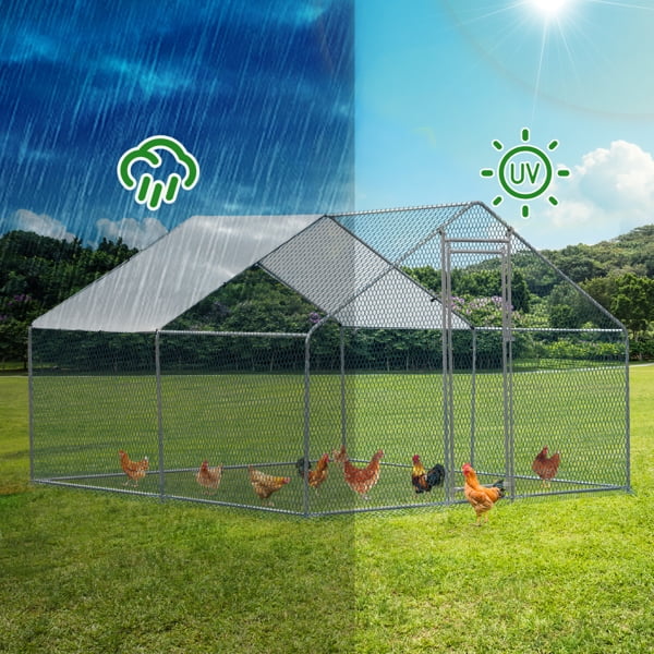 Al Fresco Metal Chicken Coop With Waterproof Cover, Silver, 10 x 10 ft