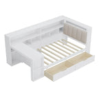 Ivery Furniture L-Shaped Wooden Twin/Full Daybed With Desk, Bookcase, Drawers And RGB Light - Natural/White