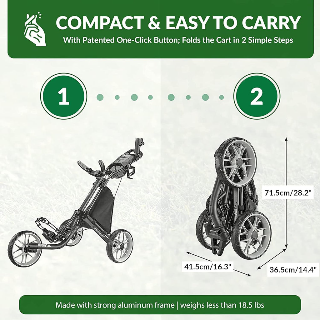 3-Wheel Foldable Golf Push Cart With Foot Brake - CaddyLite EZ V8