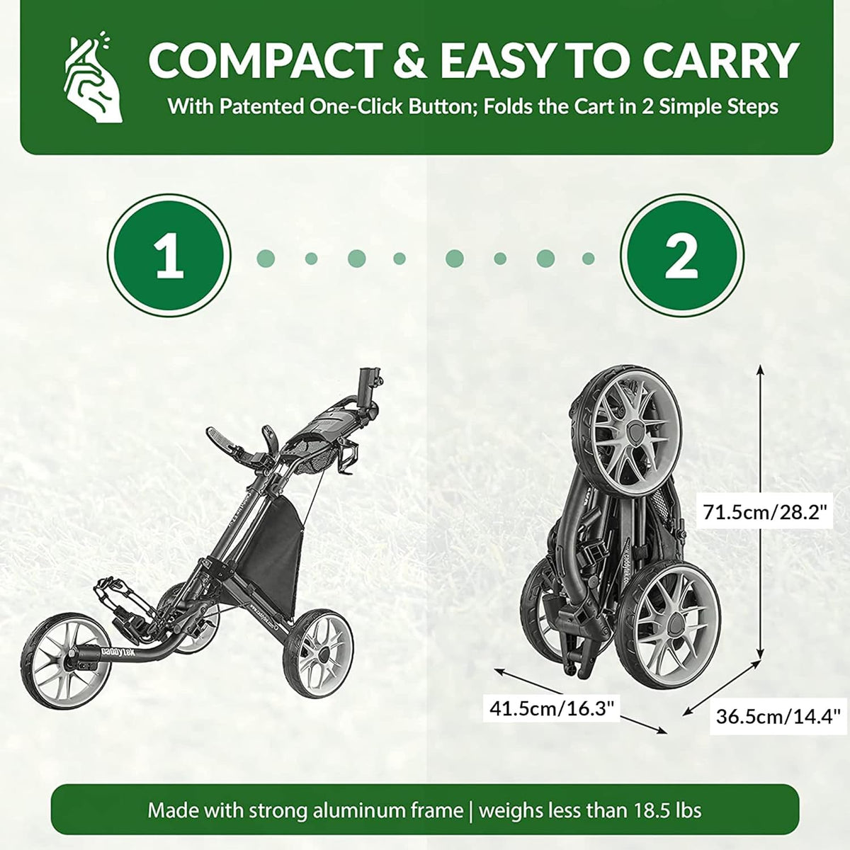 3-Wheel Foldable Golf Push Cart With Foot Brake - CaddyLite EZ V8