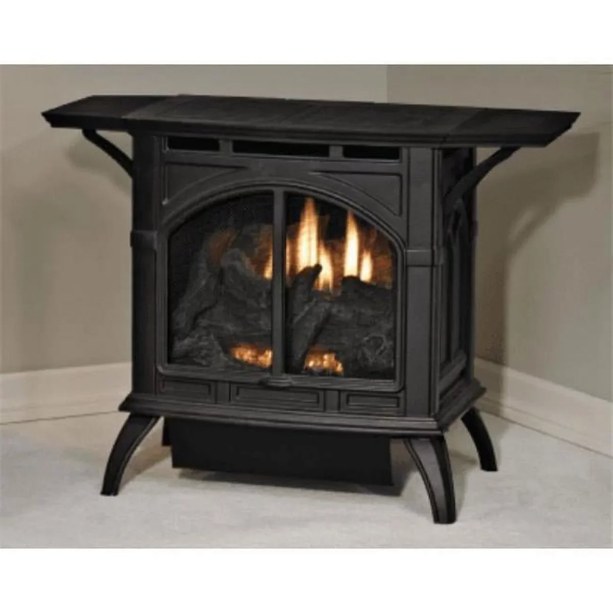 Empire Vent-Free Cast Iron Porcelain Gas Stove, Black, Natural Gas, 25000 BTU, 28 inch x 17 inch x 27.75 inch - VFD30CC70BN
