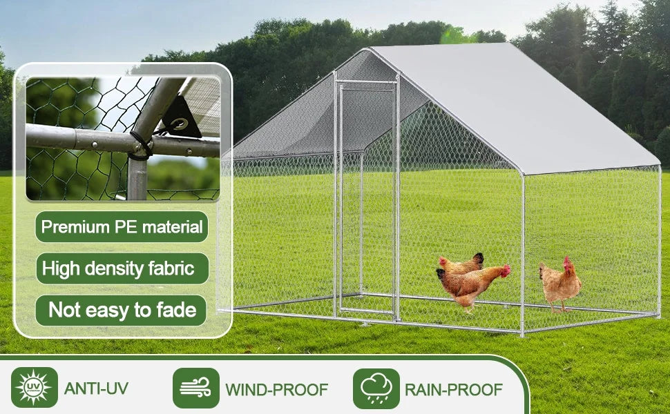 Caulitar Metal Chicken House/Pen 10ft x 10ft With Waterproof Cover - For 6/10 Chickens