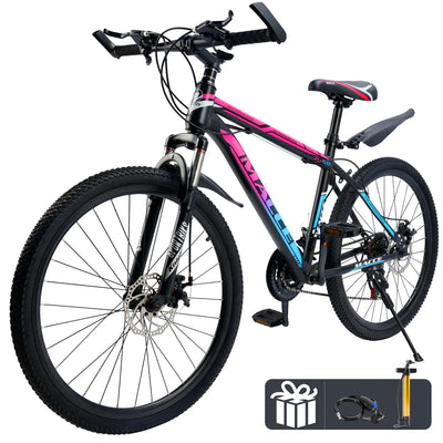 ARTUDATECH 24/26/27.5 Inch Mountain Bike, 24 Speeds, V/Disc Brakes, High-Carbon Steel Frame - Trailblazer
