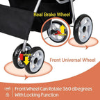 Foldable Cat/Dog Pet Stroller With 4 Wheel, Storage Basket, Cup Holder - Black