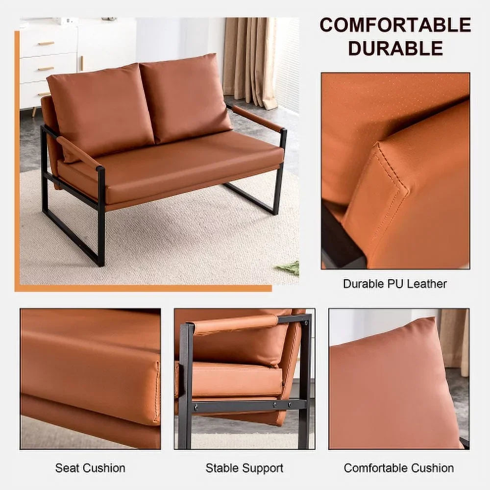 GVJMTKP Two-Seater Sofa Chair With 2 Pillows, PU Leather, Brown - SF-D008-BR