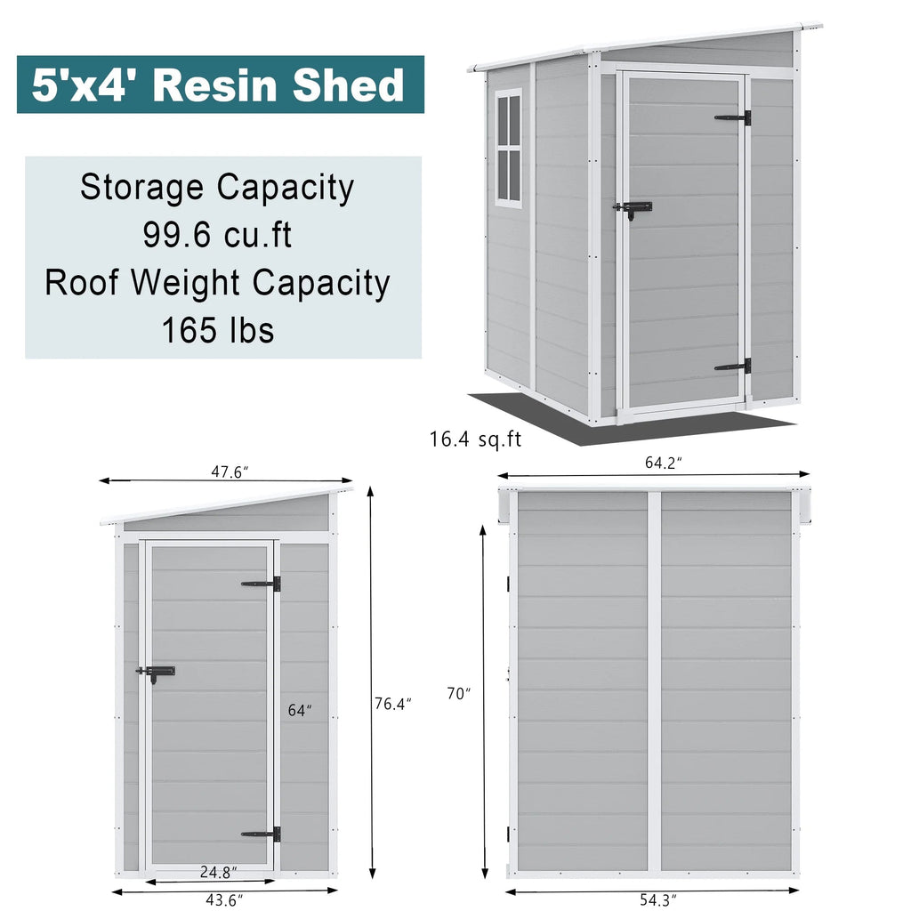 Seizeen Resin Outdoor Storage Shed With Floor, Light Gray, 82 in H
